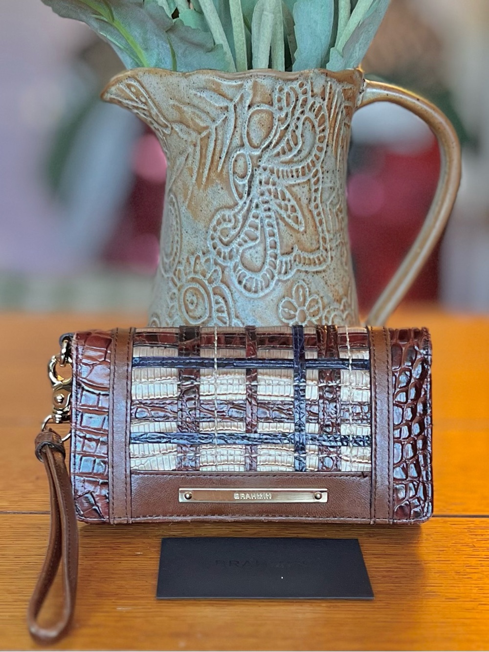 Brahmin Wristlet Wallet Canterbury Faux Lizard Genuine Leather Pecan Melbourne